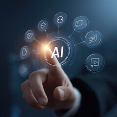 Fototapete - Hand pointing to glowing ai symbol