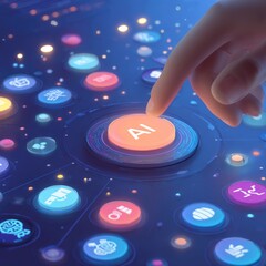 Fototapete - Hand pressing ai button on digital interface