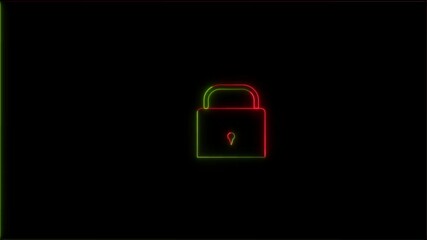 Poster - Glowing neon lock icon on black background