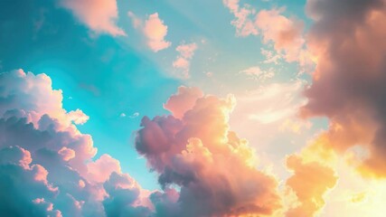 Wall Mural - the sky is filled with fluffy white clouds and a bright blue sky. the clouds are scattered throughou