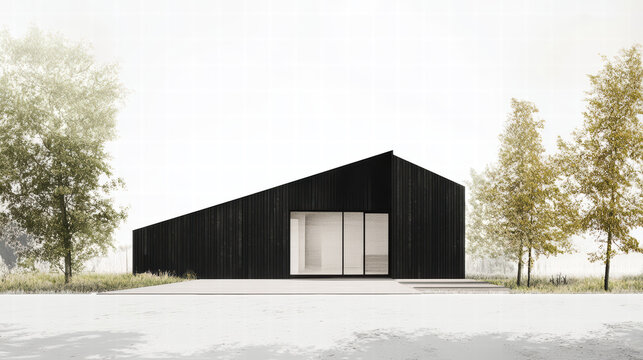 Minimalist Modern Architecture: A striking architectural rendering of a sleek, contemporary building, showcasing clean lines, geometric shapes.