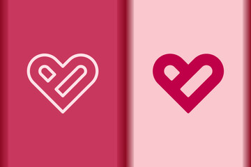 Vector heart, love icon minimal flat simple pink heart concept symbols. Line and object shape creative logo design isolated on background.