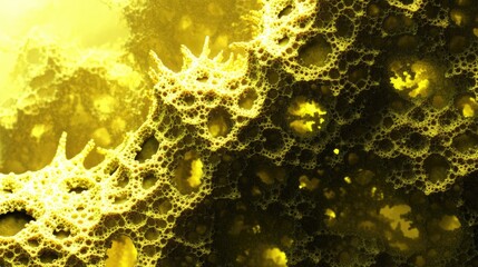 Poster - Abstract yellow fractal art depicting a porous, spiky, organic-like structure with a golden hue
