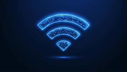 Leinwandbilder - Wifi, Wifi Abstract blue background with glowing lights. Digital Wifi network for internet communication and wireless technology interface designs. wifi, wireless, technology, network, internet