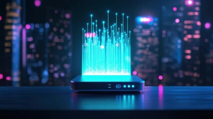 Poster - Modern router with glowing signals, representing advanced technology and connectivity in a digital urban environment at night 4k video footage