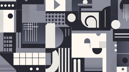 Poster - Simple gray shapes and white designs make a fancy background. It's a modern geometric style, good for websites.
