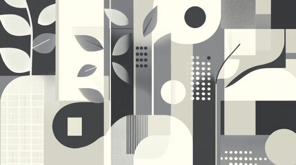 Poster - Simple gray shapes and white designs make a fancy background. It's a modern geometric style, good for websites.
