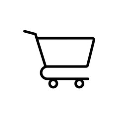 Poster - A simple black outline drawing of a shopping cart with a handle and four wheels on a white background