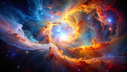 Wall Mural - celestial symphony: an enthralling digital painting of a mesmerizing nebula, showcasing a vortex of 