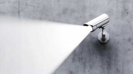 Poster - Modern Security Camera Mounted on Plain Grey Wall for Surveillance and Safety Monitoring Purposes 4k video footage