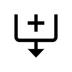 Poster - Black download icon with a plus symbol inside a square shape connected to an arrow pointing down below