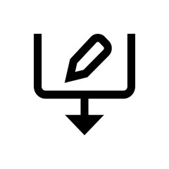 Fototapete - Black and white graphic of a pencil inside a box with an arrow pointing down from the bottom center of it