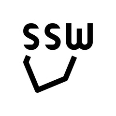 Poster - Illustration of the letters s s w above an incomplete polygon shape with angled lines in black and white style