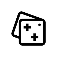 Poster - two overlapping square cards with rounded corners and plus signs and a circle in black outline