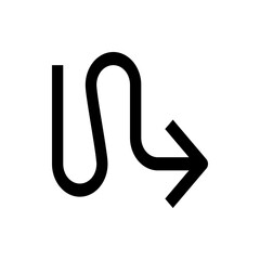 Poster - Black arrow with a winding path pointing to the right on a white background in a simple graphic style