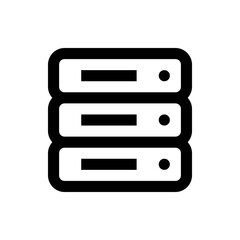 Poster - A simple black and white icon of a server rack with three layers and rounded edges and small circular lights