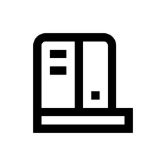 Poster - Illustration of a minimalist black outline of a flip phone with two rectangles and a square on screen 100