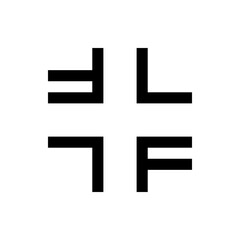 Poster - Black shapes arranged in a cross formation with distinct geometric patterns on a white background plain design
