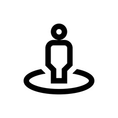 Poster - Person icon standing on a location marker with a circular base in black and white minimalist design style