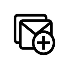 Poster - Icon depicting multiple mail envelopes with a plus sign indicating addition or new message totaling 100 chars