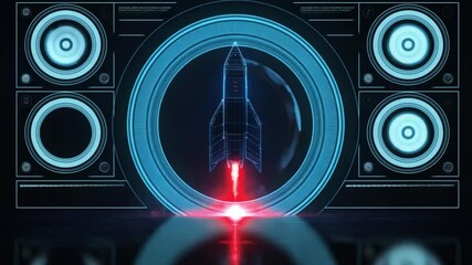 Aufkleber - futuristic rocket launch in neon style with glowing effects and dark background for tech and space t