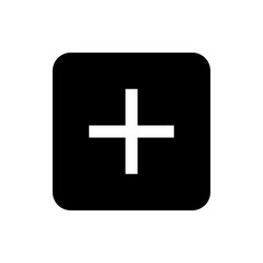 Poster - White plus sign centered on a black rounded square background representing addition and positivity symbol 100