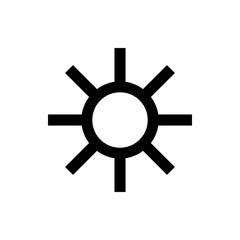 Poster - Illustration of a black sun symbol with a central circle and radiating lines on a white background design
