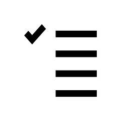 Poster - Black check mark icon next to a list of four horizontal lines on a white background in a simple style