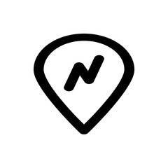 Poster - Black and white illustration of a location pin with a stylized n inside indicating a specific place on a map