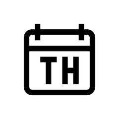 Poster - Black outlined calendar icon showing the abbreviation th for thursday on a white isolated background