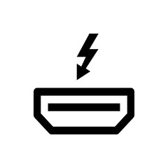 Poster - Illustration of a black thunderbolt or lightning bolt above a usb style port on a white background image