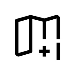 Poster - Black outline of a folded map with a plus sign and a vertical line to the right side of the map icon