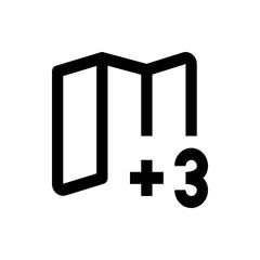 Poster - illustration of a black outlined folder icon with a plus sign and the number three next to it on a w