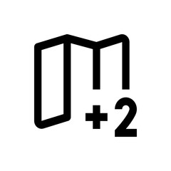 Poster - Illustration of a folded map icon with a plus sign and the number two next to it in black outline