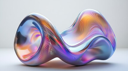 Leinwandbilder - Abstract iridescent wave form sculpture on a white surface with colorful reflections shown clearly