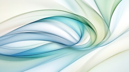 Fototapete - High-resolution 3D illustration of smooth flowing lines in blue and green over white gradient, with soft lighting and minimalist aesthetic.