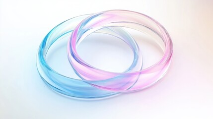 Fototapete - Abstract background with glass ring, pastel swirls in pink and blue, soft light effect and copy space on a white background.