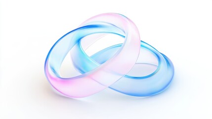 Fototapete - Abstract blue glass ring with pastel pink and sky-blue swirls, curved shapes and blurred lines on white background, soft light and copy space