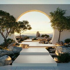 Poster - Scenic pathway through tranquil garden outdoor serenity setting landscape photography natural environment peaceful perspective