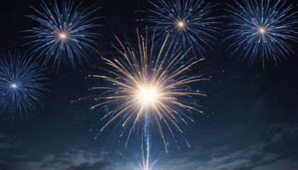 Wall Mural - Isolated blue fireworks burst against a starlit night sky , dark, sparkler