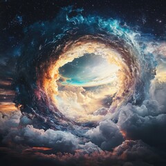 Poster - Celestial event cosmic clouds digital artwork surreal environment wide angle view universe concept