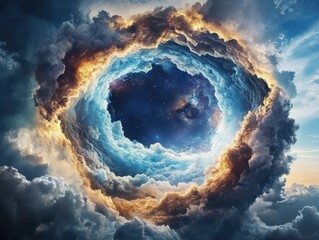 Poster - Celestial phenomenon unveiled cosmic clouds digital art ethereal skyscape wide-angle view mystical universe