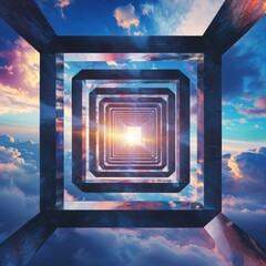 Poster - exploring vibrant horizons a surreal journey through clouds abstract landscape dreamlike environment