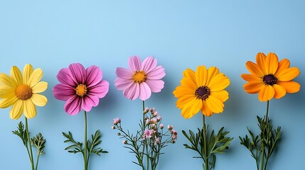 Wall Mural - Colorful flowers on blue background