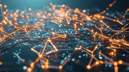 Fototapete - Dynamic data visualization of interconnected networks digital environment 3d render tech conceptualization