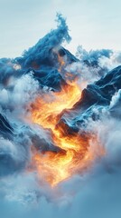 Poster - Fiery eruption of lava through churning clouds mountain landscape digital art atmospheric view nature's power