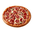 © OngCaLucK - Classic pepperoni pizza with golden crust, melted mozzarella, and crispy pepperoni slices, full round view, on transparent background