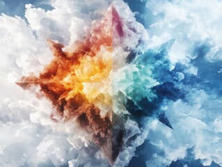 Poster - Dynamic color explosion in cloud formations abstract art digital illustration vibrant atmosphere aerial view creative concept