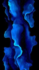 Fototapete - Dynamic Blue Waveforms Against a Stark Black Backdrop: A Textured Abstract