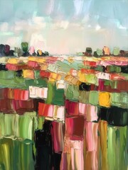 Poster - Abstract landscape impressionistic painting of a colorful field in brushstrokes